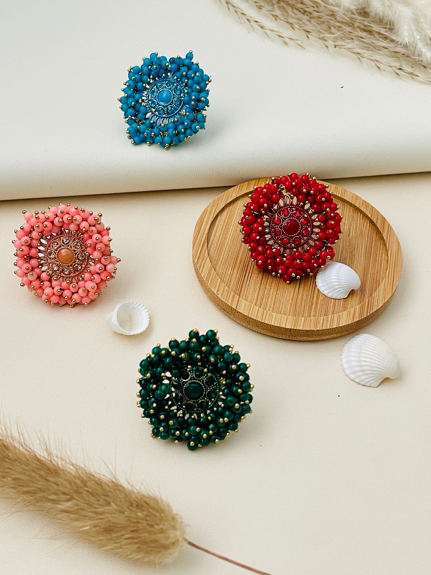 Oversized Pearl Cluster Ring: Gold Plated Bollywood Jewelry