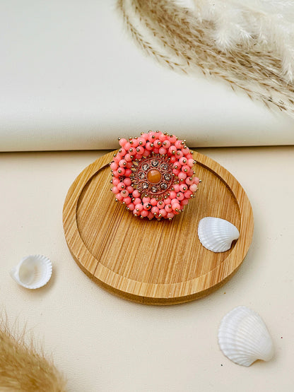 Oversized Pearl Cluster Ring: Gold Plated Bollywood Jewelry