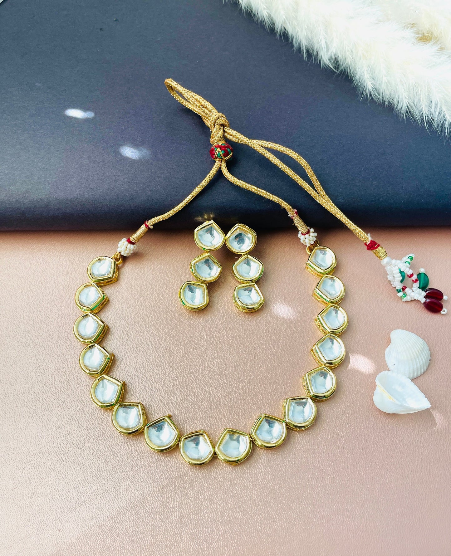 Kundan Gold Plated Necklace Set: Choker and Earrings