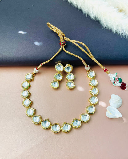 Kundan Gold Plated Necklace Set: Choker and Earrings