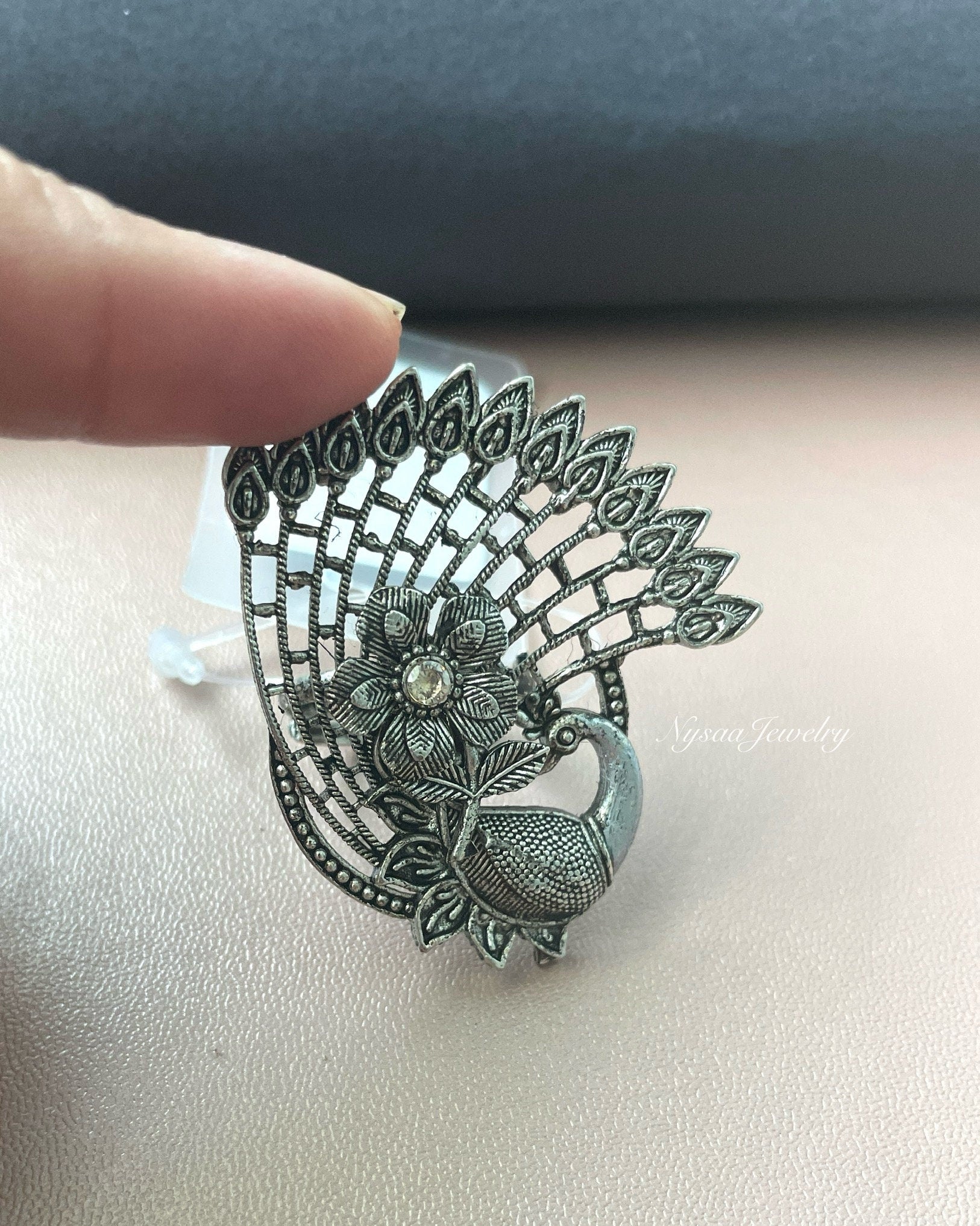 Oxidized Peacock Ring: Adjustable Lightweight Statement Ring