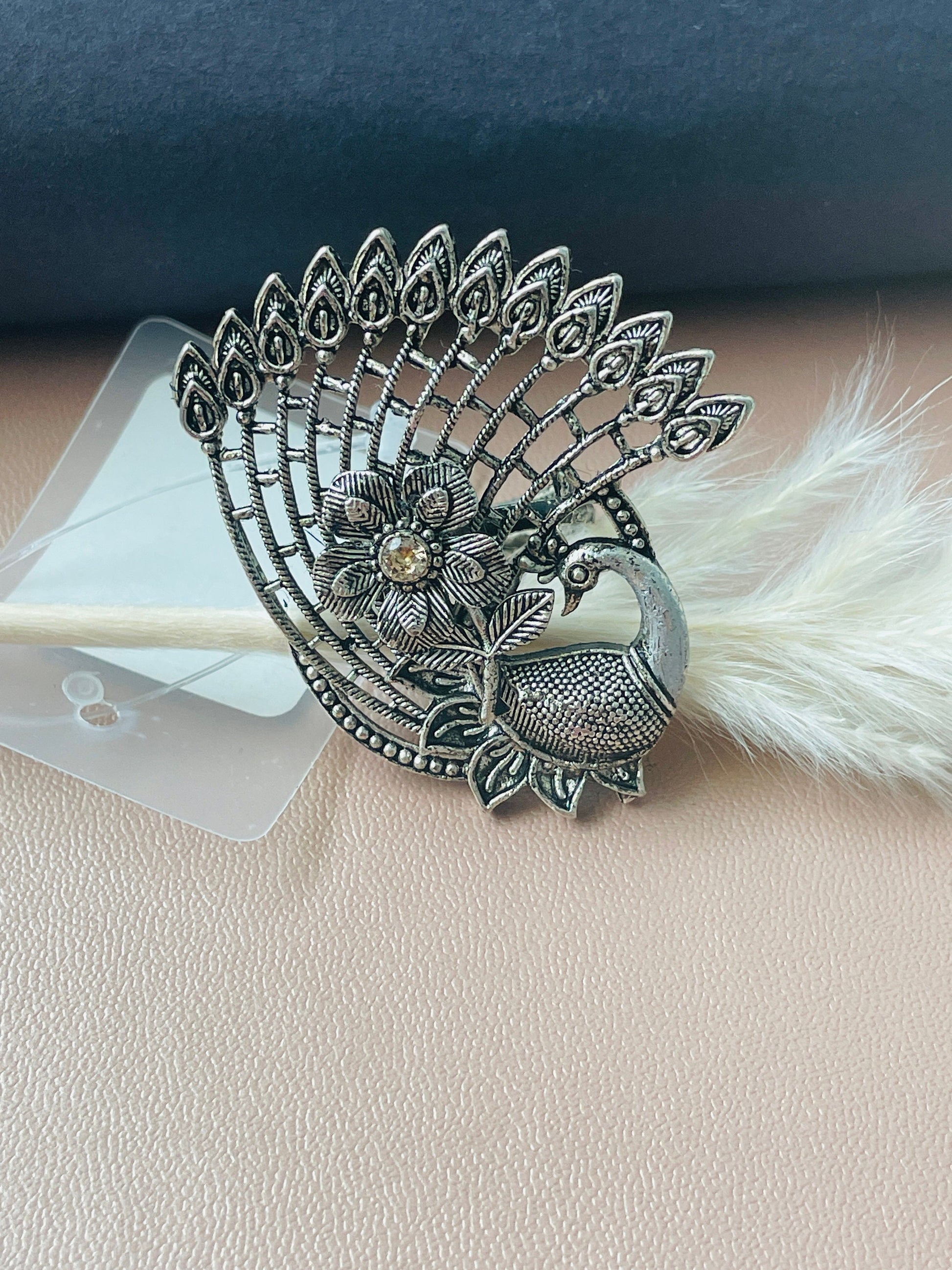 Oxidized Peacock Ring: Adjustable Lightweight Statement Ring