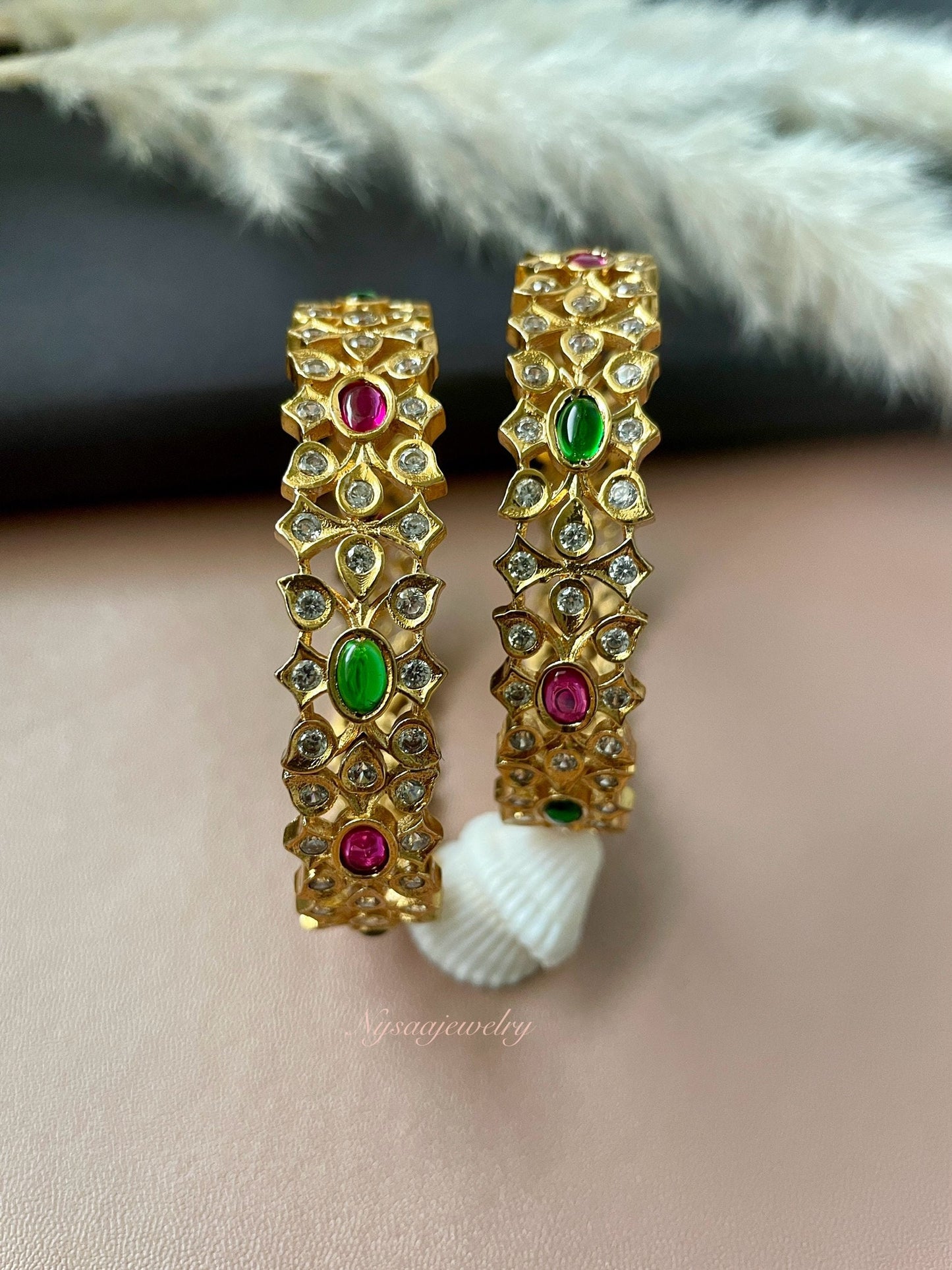 Kemp Stone Gold Plated Bangles: South Indian Temple Jewelry