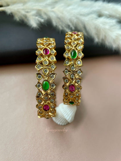 Kemp Stone Gold Plated Bangles: South Indian Temple Jewelry