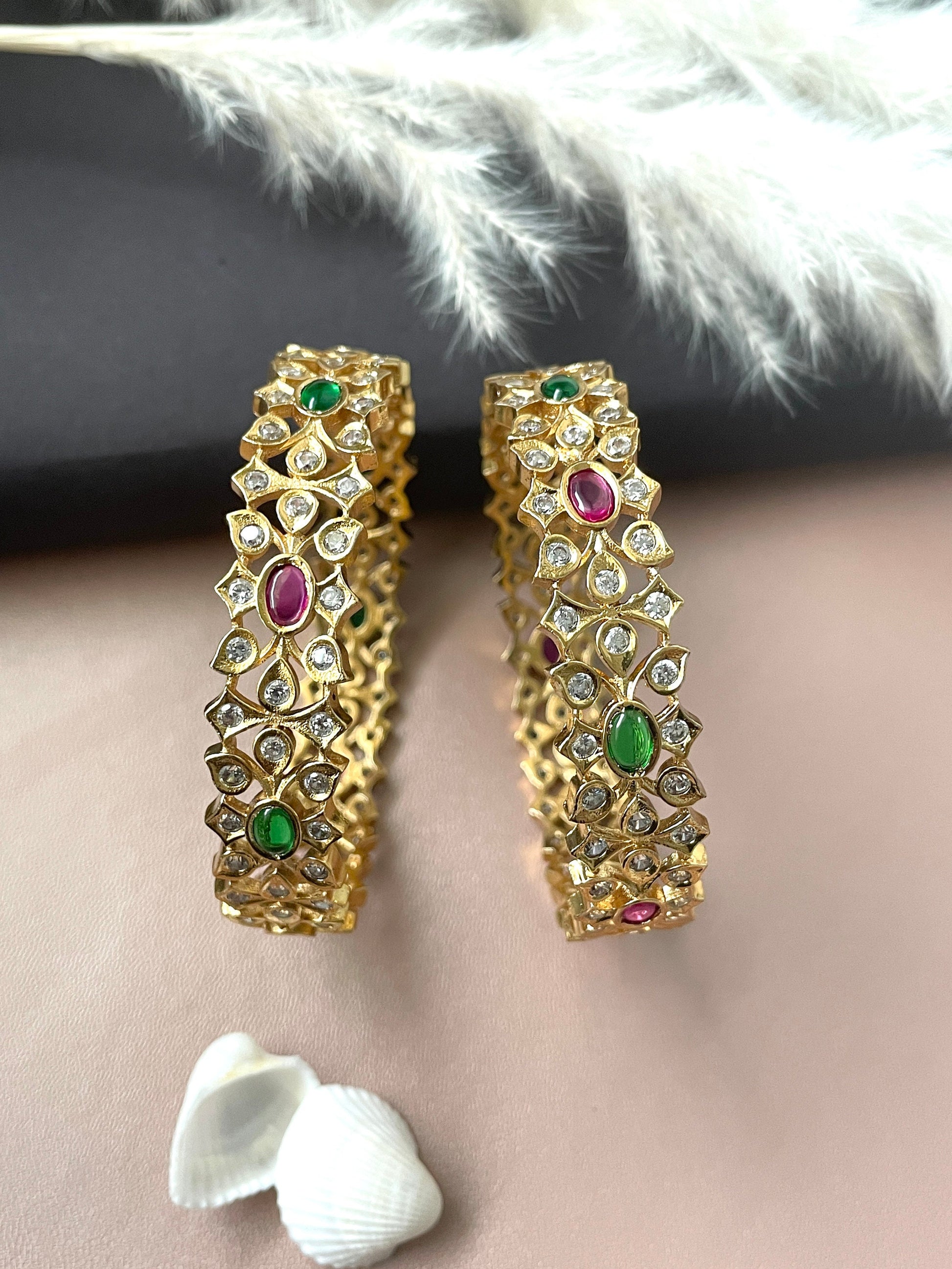 Kemp Stone Gold Plated Bangles: South Indian Temple Jewelry