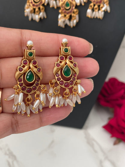 Kemp Stone & Pearl Necklace Set: Gold Plated South Indian Jewelry