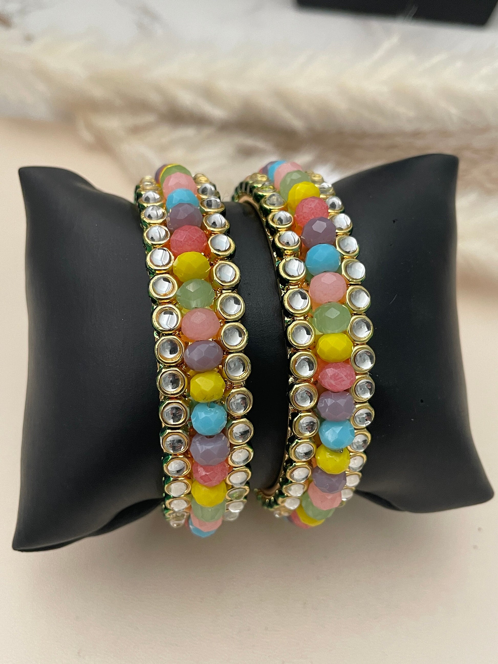 Kundan Bangles: Indian Gold Plated Multicolored Bead Jewelry