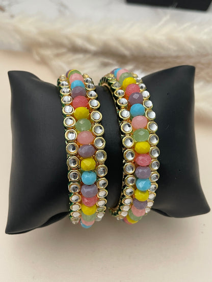 Kundan Bangles: Indian Gold Plated Multicolored Bead Jewelry