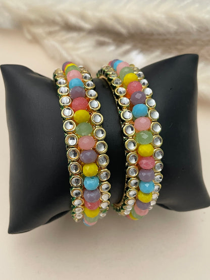Kundan Bangles: Indian Gold Plated Multicolored Bead Jewelry