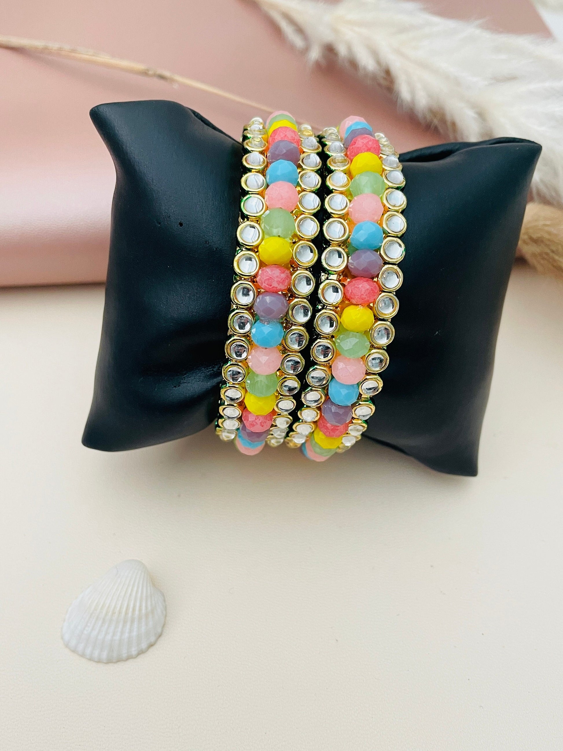 Kundan Bangles: Indian Gold Plated Multicolored Bead Jewelry