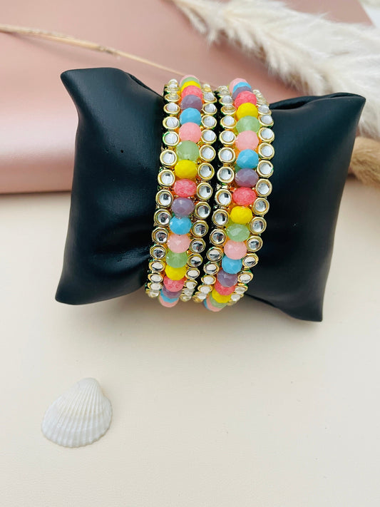 Kundan Bangles: Indian Gold Plated Multicolored Bead Jewelry