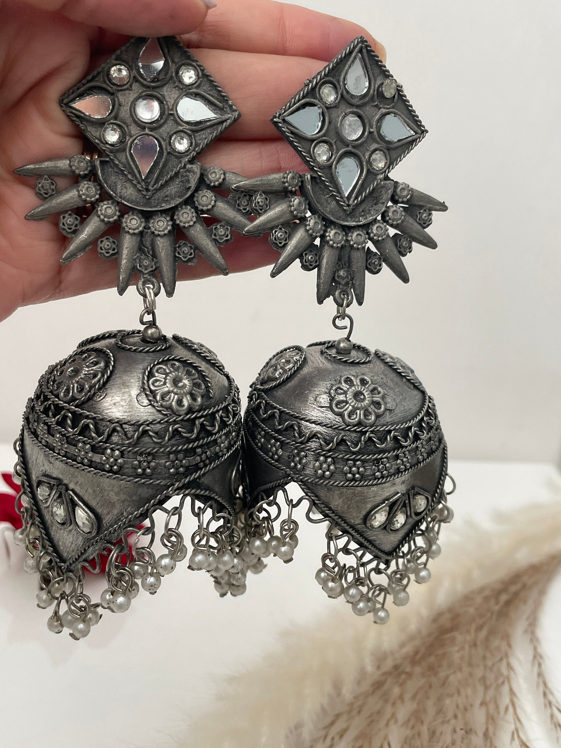Oxidized Jhumka Earrings: Black Oversized Statement Jewelry