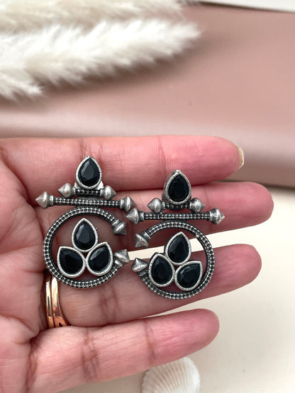 Oxidized Stud Earrings: Blue or Black Stone Ethnic Style