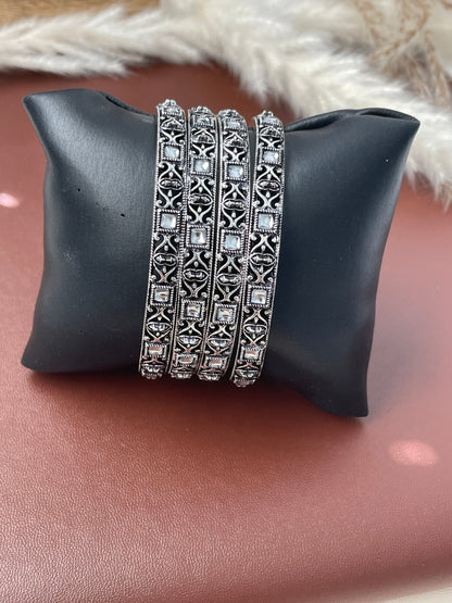 High quality oxidized bangles with rhinestones, set of 4 bangles