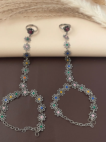 Oxidized Silver Haath Panja with Ring | Adjustable Indian Jewelry