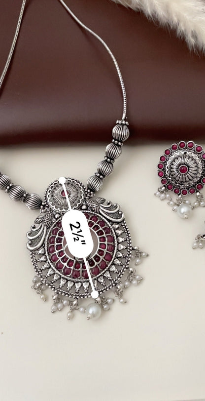 Oxidized Peacock Necklace Set: Kemp Stone Temple Jewelry