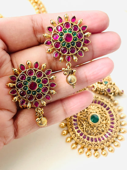 Kemp Stone & Pearl Necklace Set: Gold Plated South Indian Jewelry