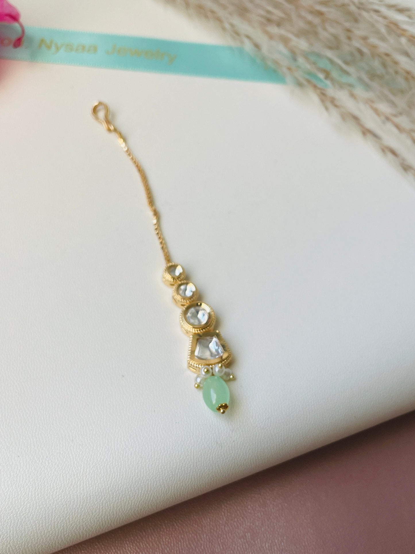 Gold Plated Kundan Maang Tika: Indian Head Jewelry