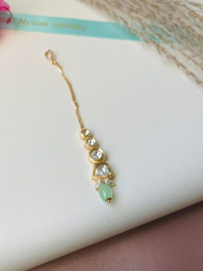Gold Plated Kundan Maang Tika: Indian Head Jewelry