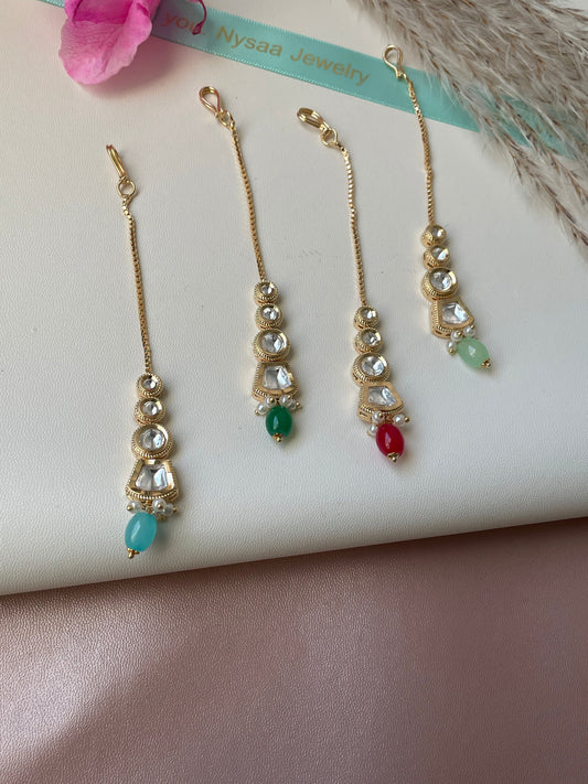 Gold Plated Kundan Maang Tika: Indian Head Jewelry