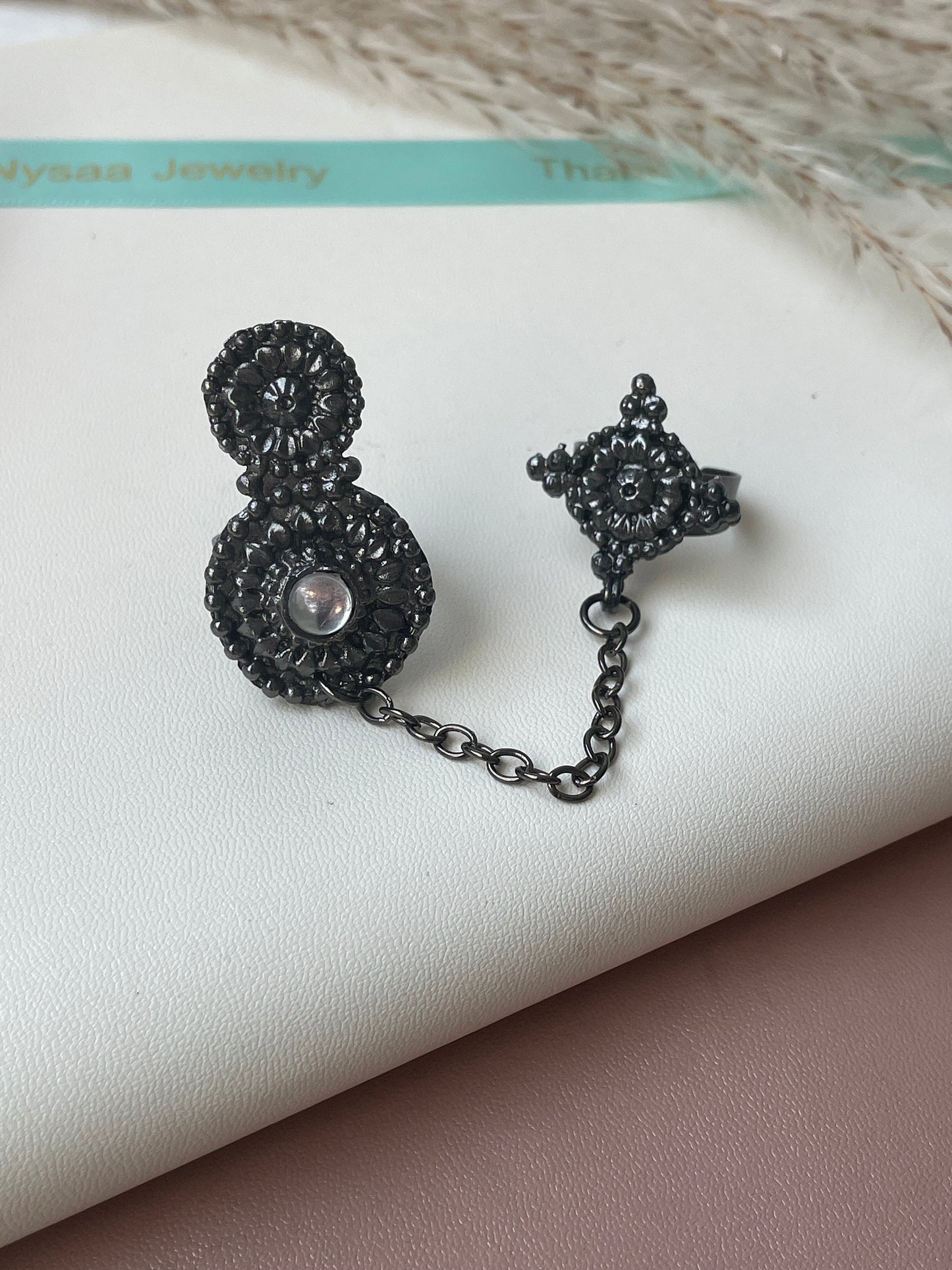Black Oxidized Connecting Ring: Adjustable Peacock Ring