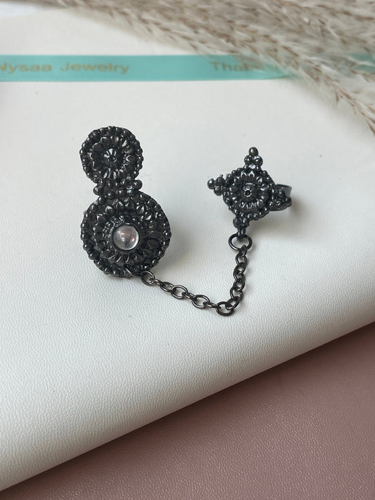 Black Oxidized Connecting Ring: Adjustable Peacock Ring