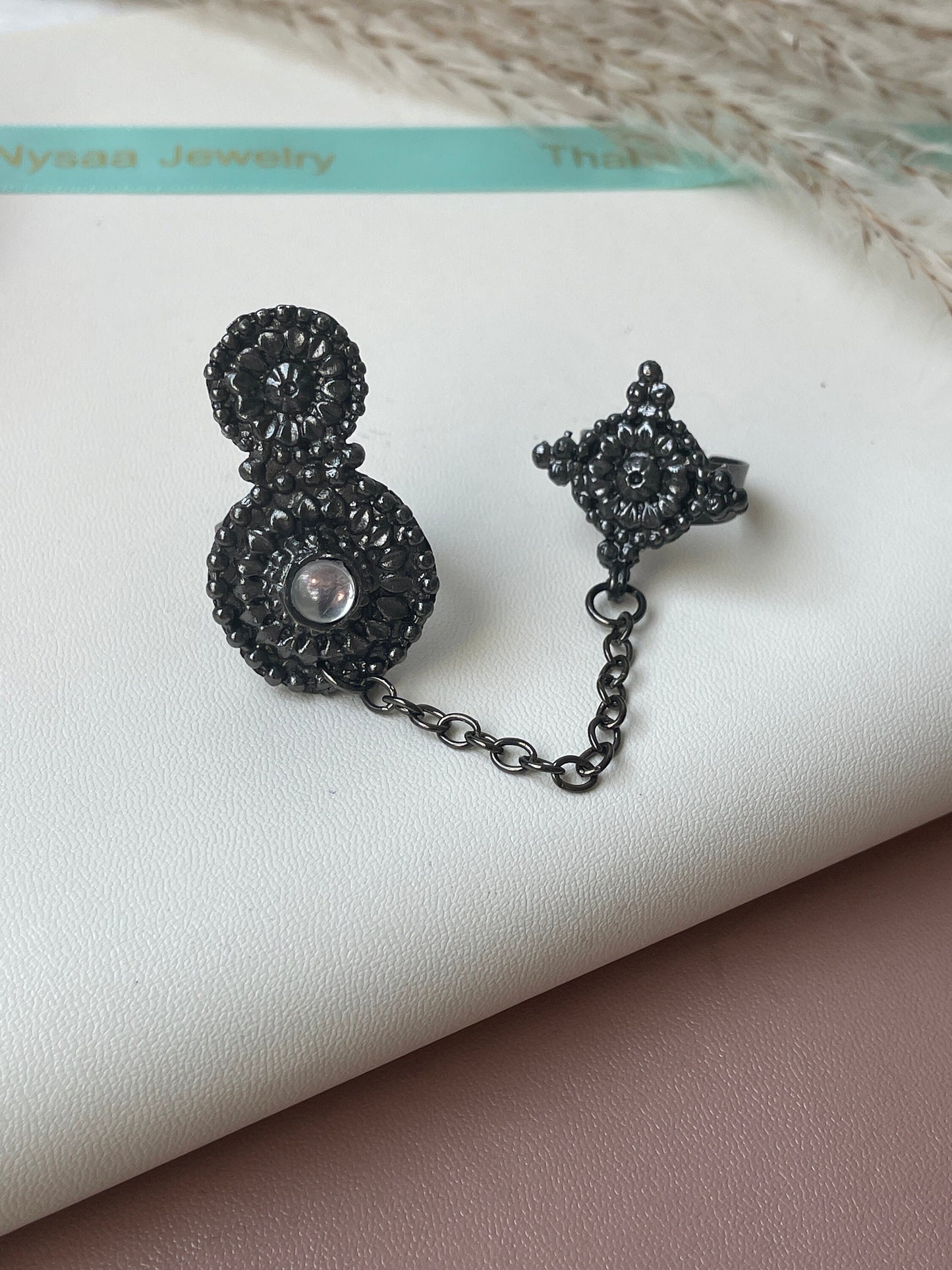 Black Oxidized Connecting Ring: Adjustable Peacock Ring