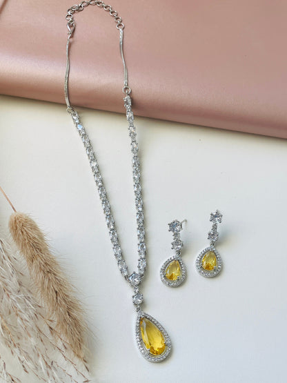 Blue Cubic Zirconia Necklace Set: Rhodium Plated Indian Jewelry