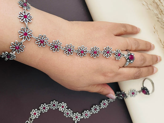 Oxidized Silver Haath Panja with Ring | Adjustable Indian Jewelry