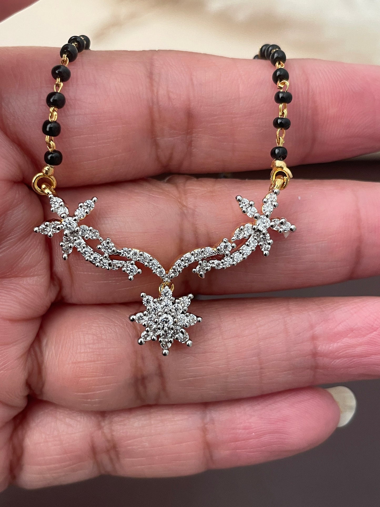 American Diamond Mangalsutra with Earrings: Gold Plated Dual Tone Necklace