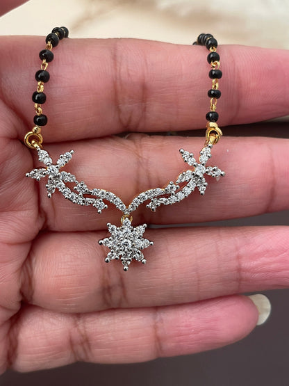 American Diamond Mangalsutra with Earrings: Gold Plated Dual Tone Necklace