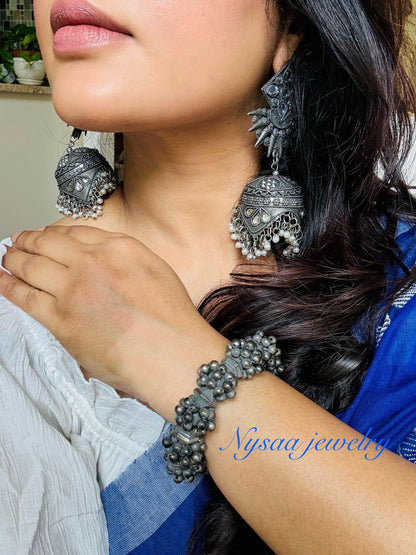 Oxidized Jhumka Earrings: Black Oversized Statement Jewelry