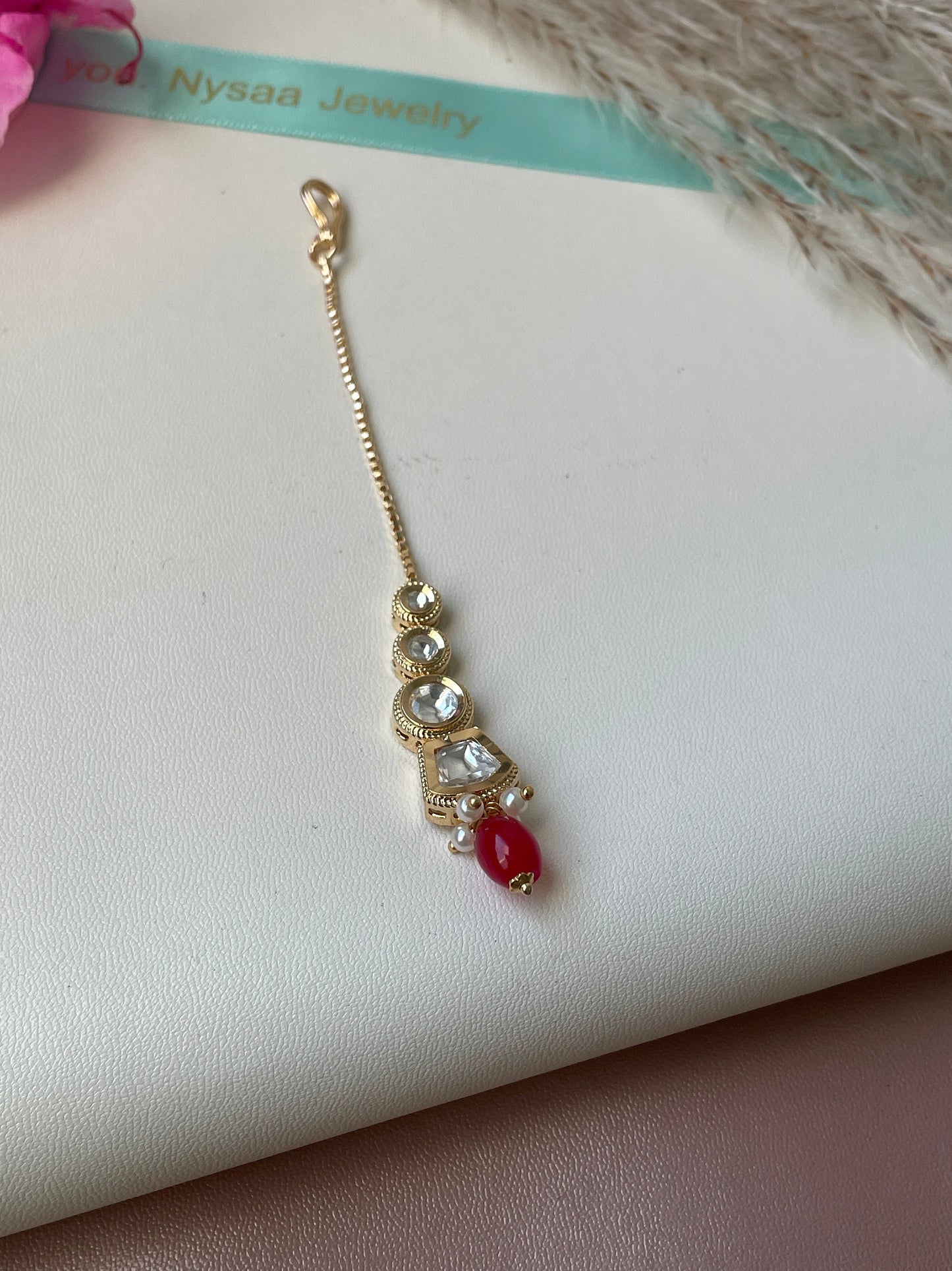 Gold Plated Kundan Maang Tika: Indian Head Jewelry