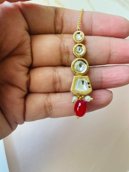 Gold Plated Kundan Maang Tika: Indian Head Jewelry
