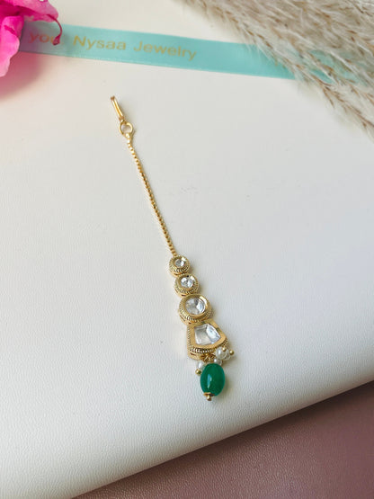 Gold Plated Kundan Maang Tika: Indian Head Jewelry