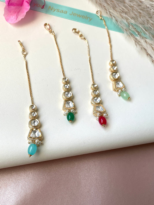 Gold plated kundan pearl and high quality beaded maang tika. Minimalistic jewelry