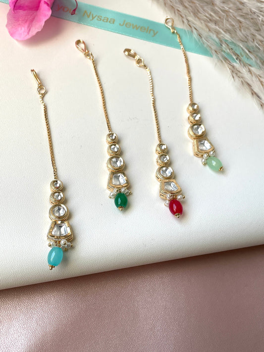 Gold plated kundan pearl and high quality beaded maang tika. Minimalistic jewelry