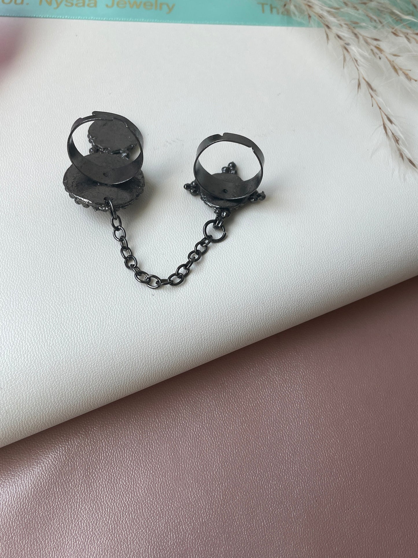 Black Oxidized Connecting Ring: Adjustable Peacock Ring
