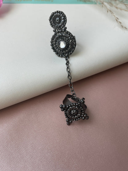 Black Oxidized Connecting Ring: Adjustable Peacock Ring