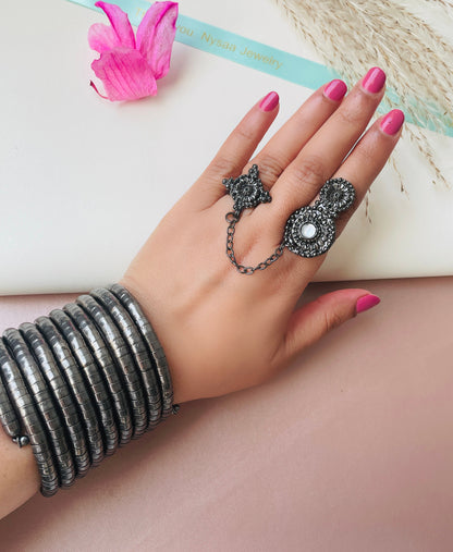 Black Oxidized Connecting Ring: Adjustable Peacock Ring