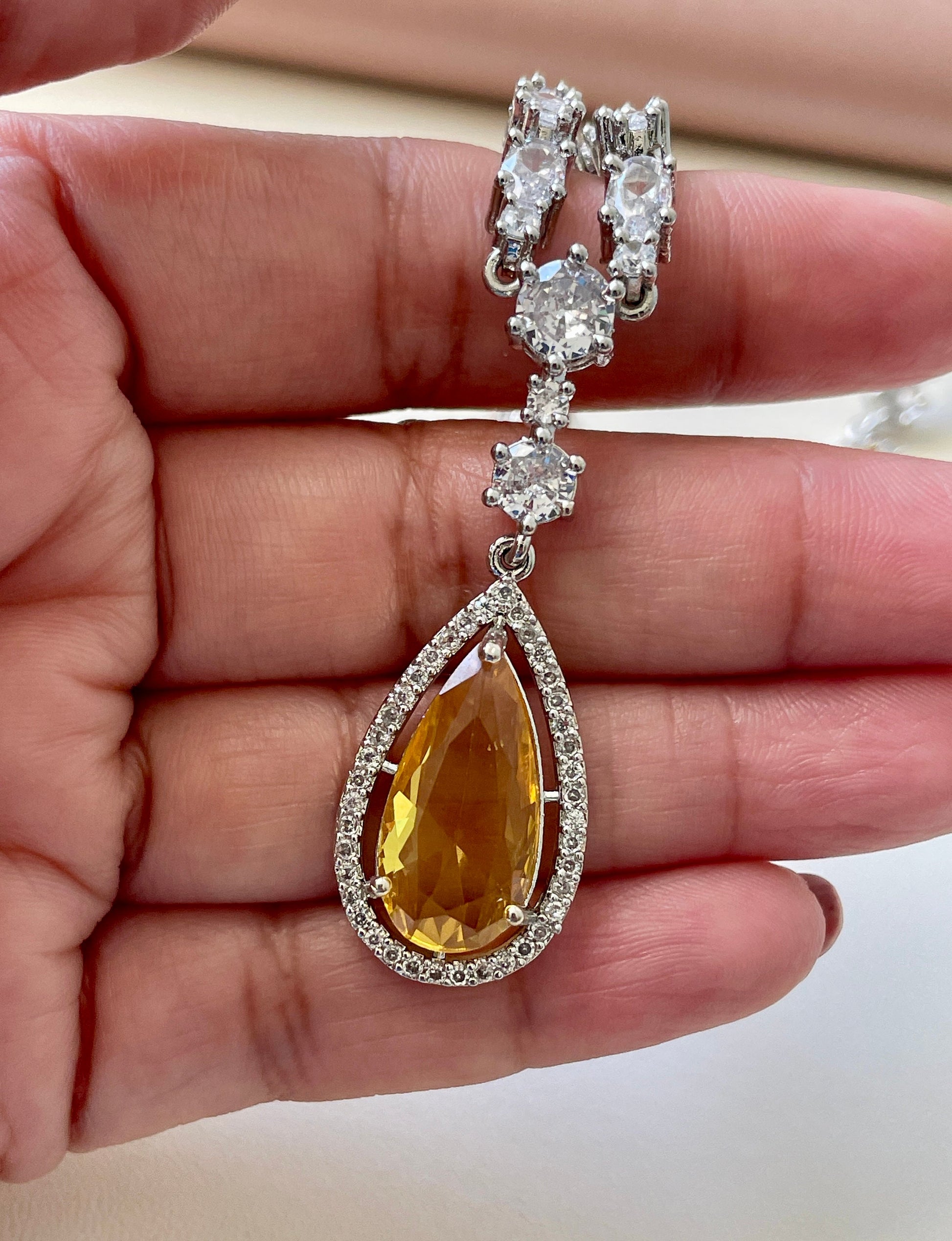 Blue Cubic Zirconia Necklace Set: Rhodium Plated Indian Jewelry