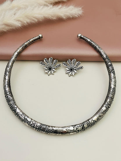 Oxidized Silver Hasli Choker Set: Antique Navratri Jewelry