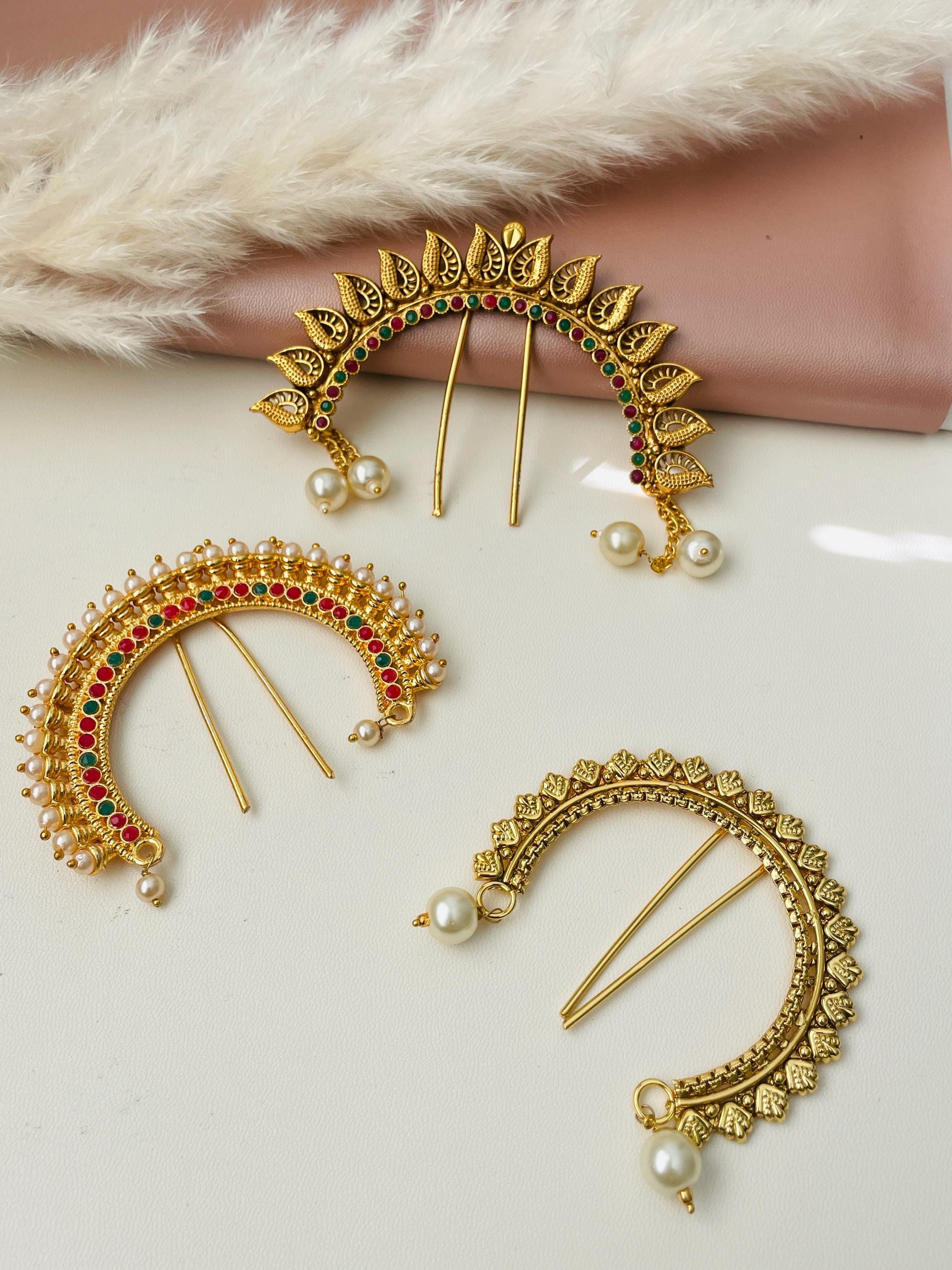 Antique Gold Plated Khopa: Maharashtrian Hair Bun Accessory