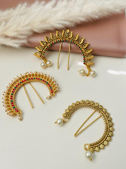 Antique Gold Plated Khopa: Maharashtrian Hair Bun Accessory