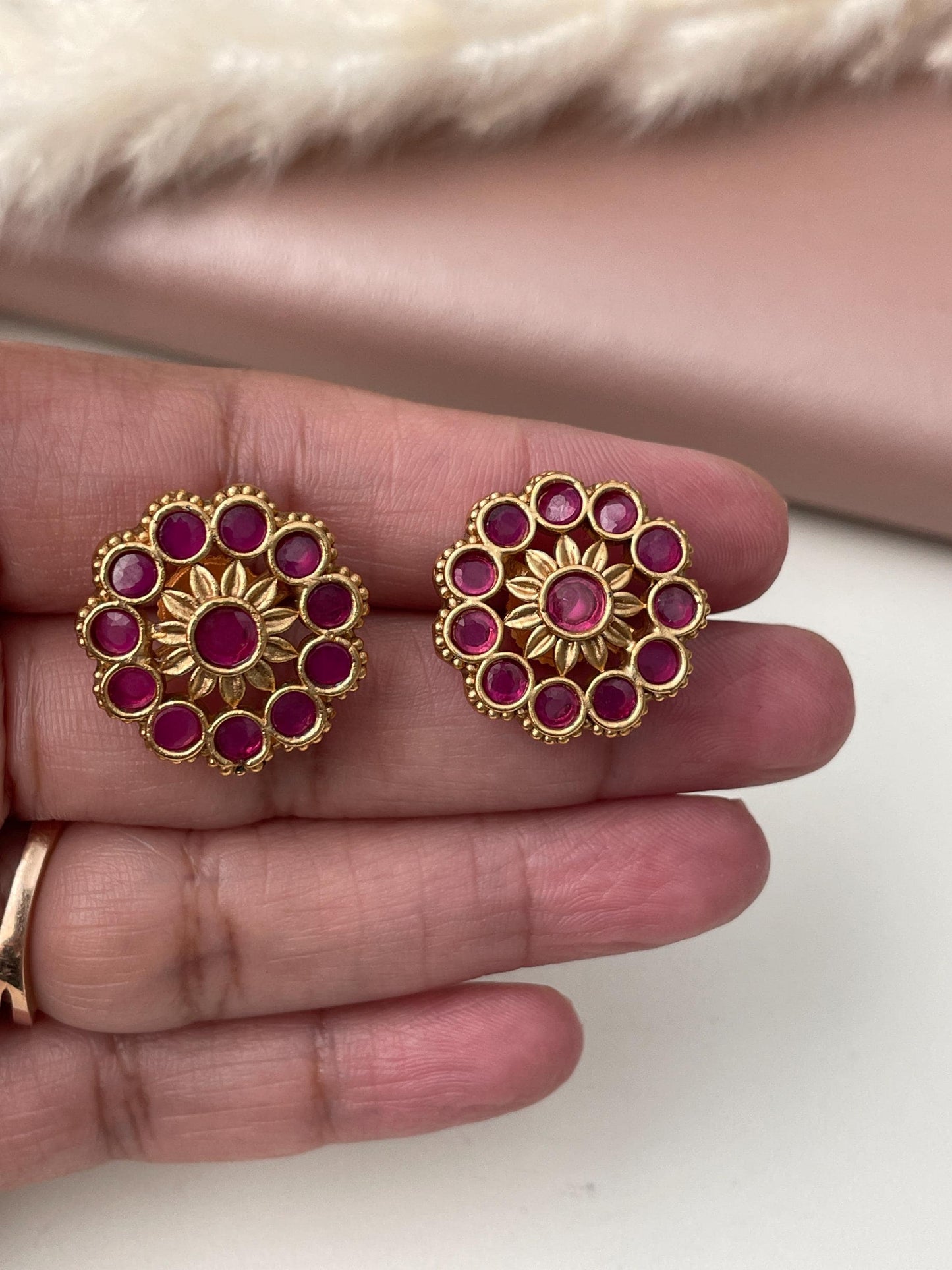 Maharashtrian Kudi Earrings: Ruby, Pearl & CZ Gold Plated Earrings