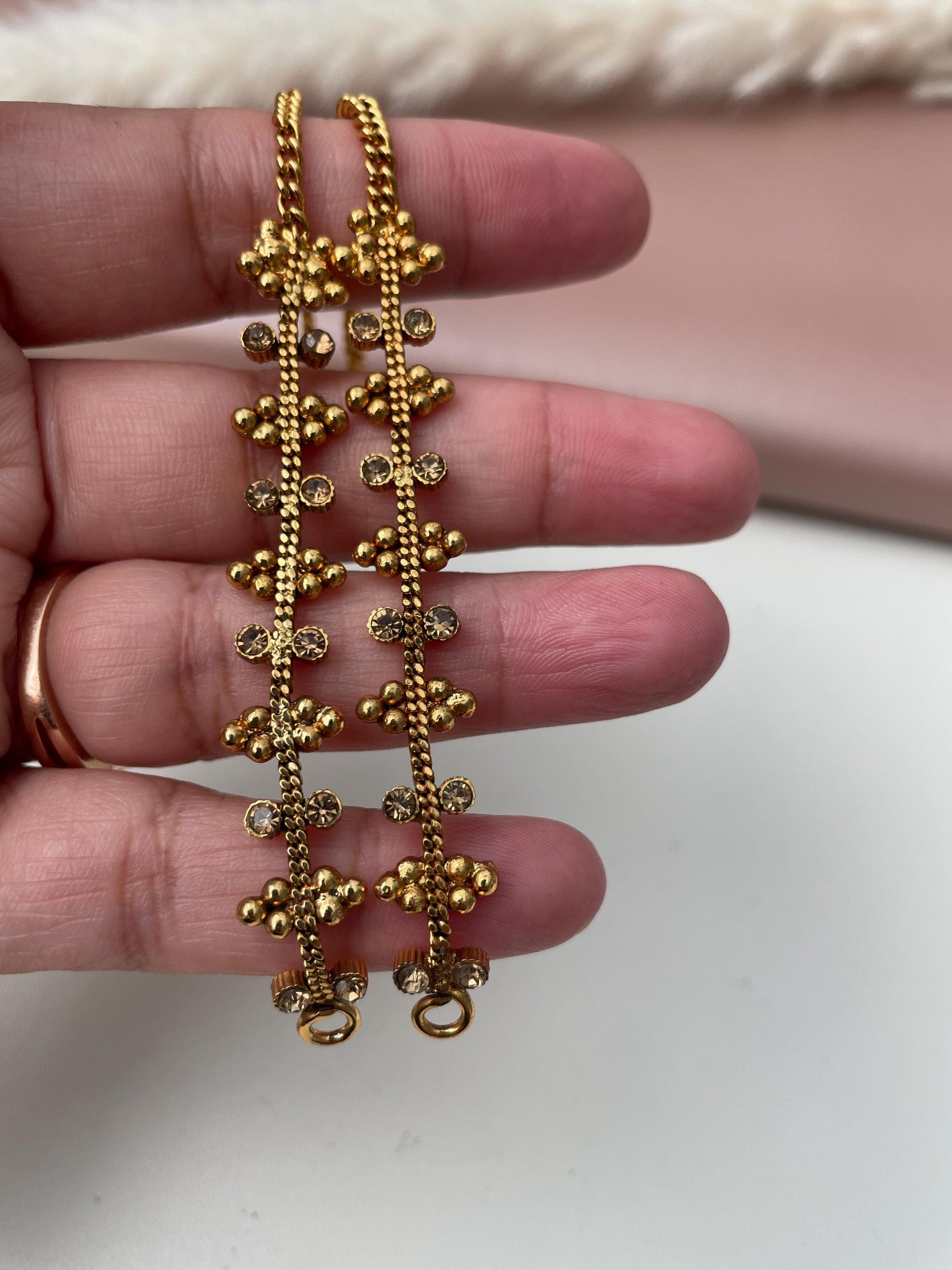 Gold Plated Ear Chain: Rhinestone Kaan Vel