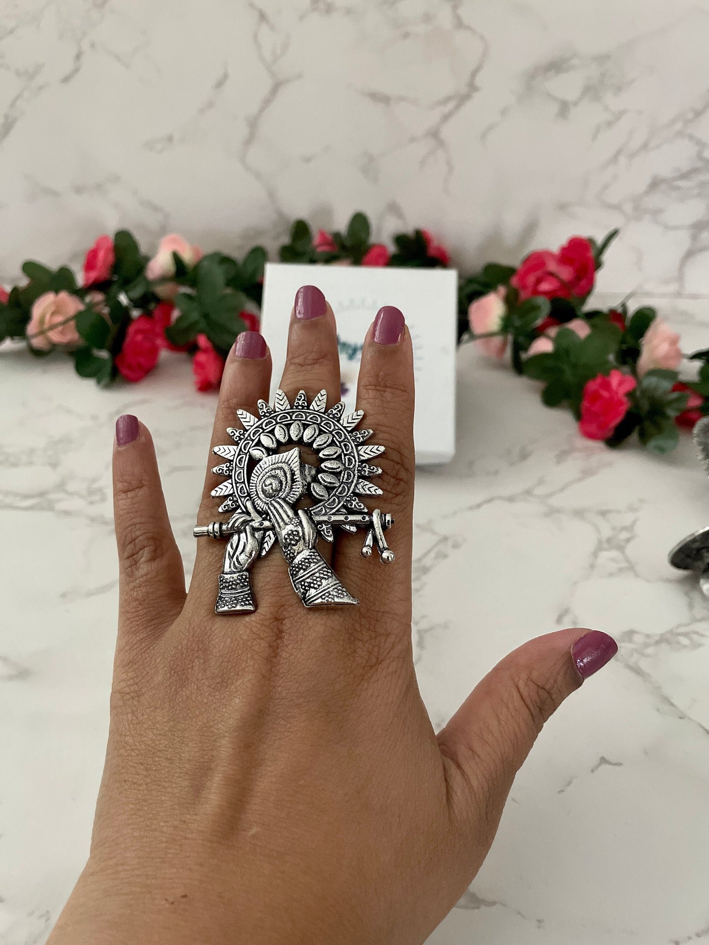 Big Oxidised finger rings. Lots ofdesign , adjustable. Basuri ring , Radha Krishna ring , big circle , doli lots of options