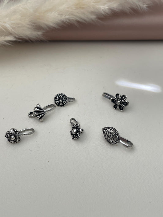 Oxidized Nose Pin: Marathi Nath Press Pin, No Piercing Needed