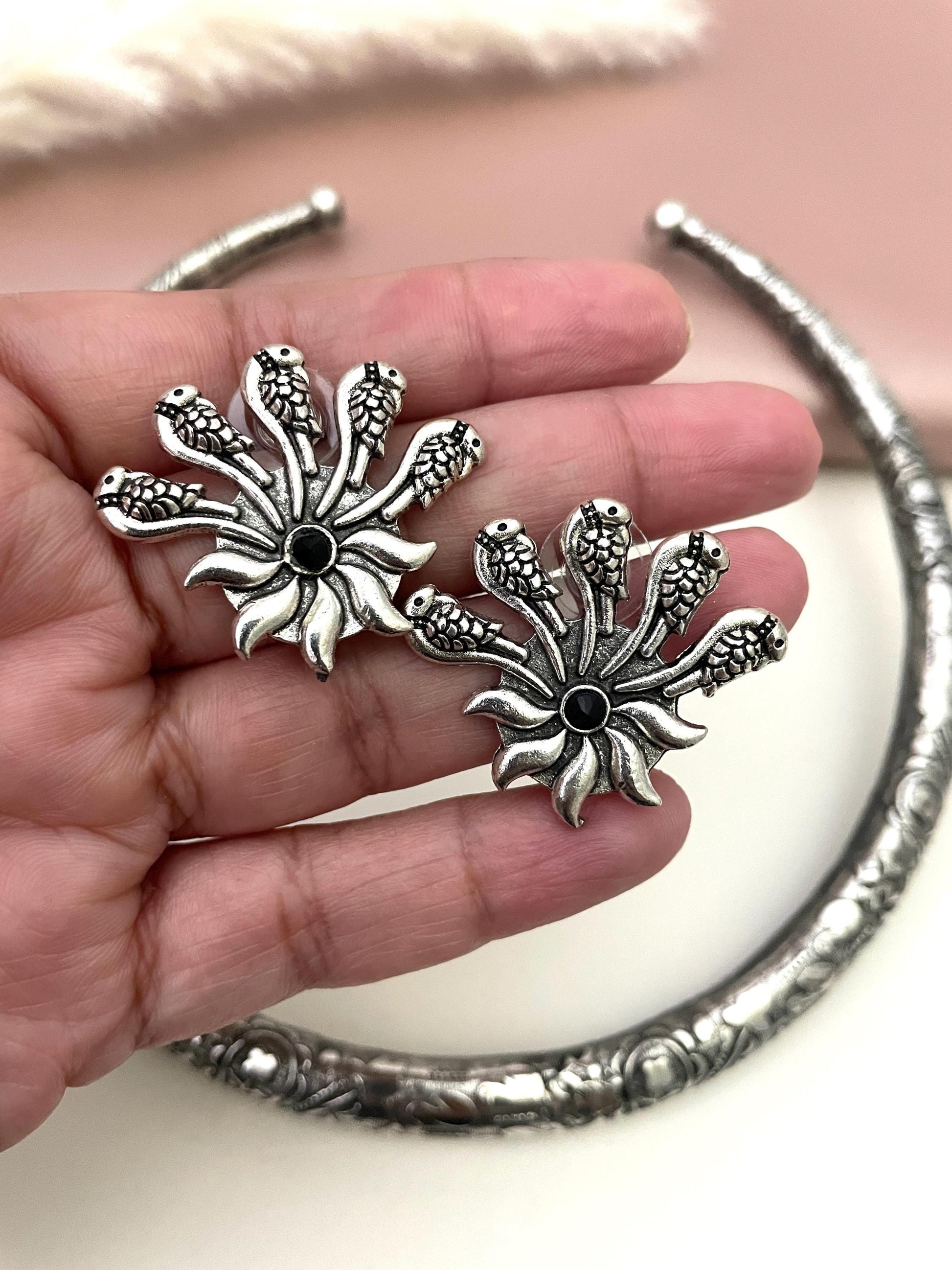 Oxidized Silver Hasli Choker Set: Antique Navratri Jewelry