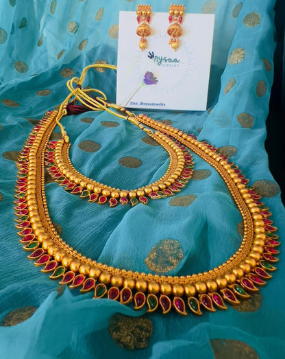 Antique Gold Layered Necklace Set: Bharatnatyam Dance Jewelry